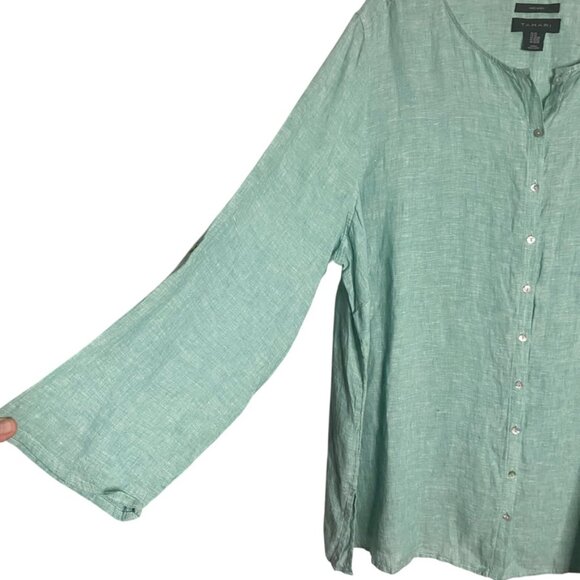 (2) Tahari linen tunic blouses 3X green brown stripe - Picture 12 of 12